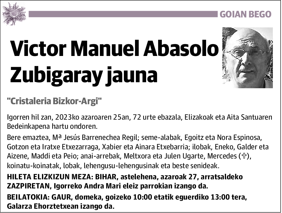 Victor Manuel Abasolo Zubigaray