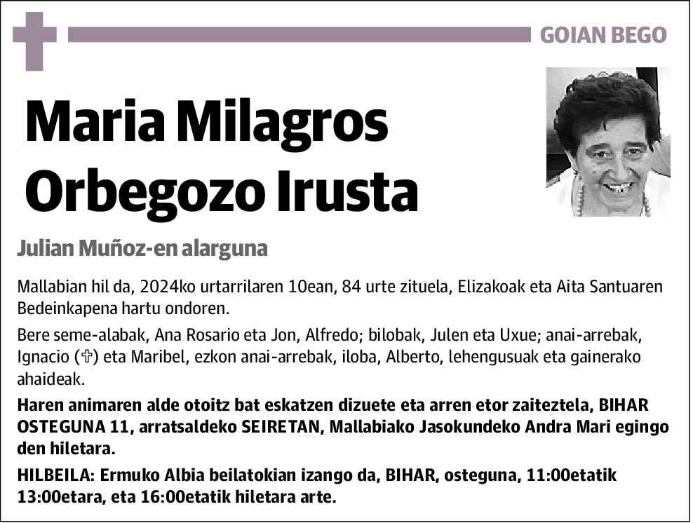 Maria Milagros Orbegozo Irusta