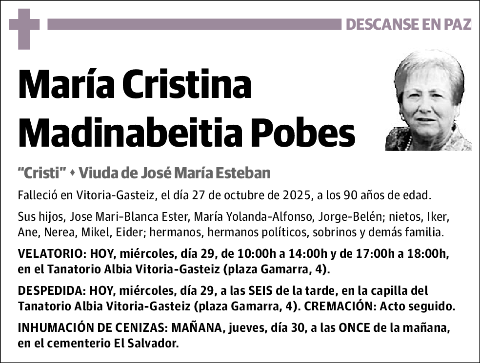 Mª Cristina Madinabeitia Pobes