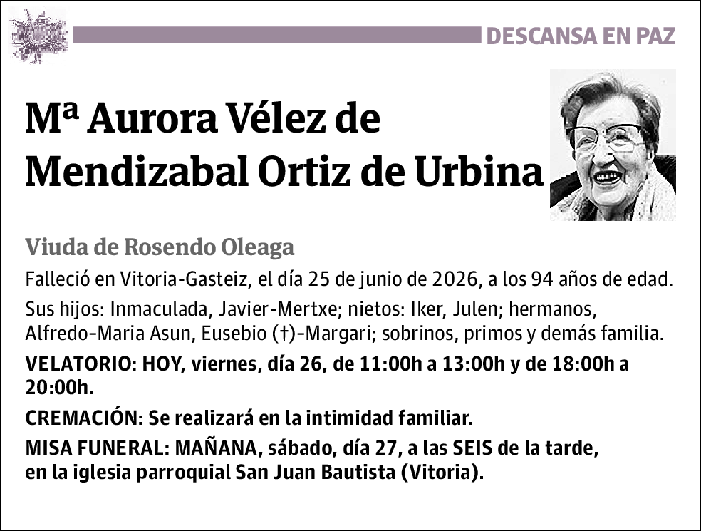 María Aurora Velez de Mendizabal Ortiz de Urbina