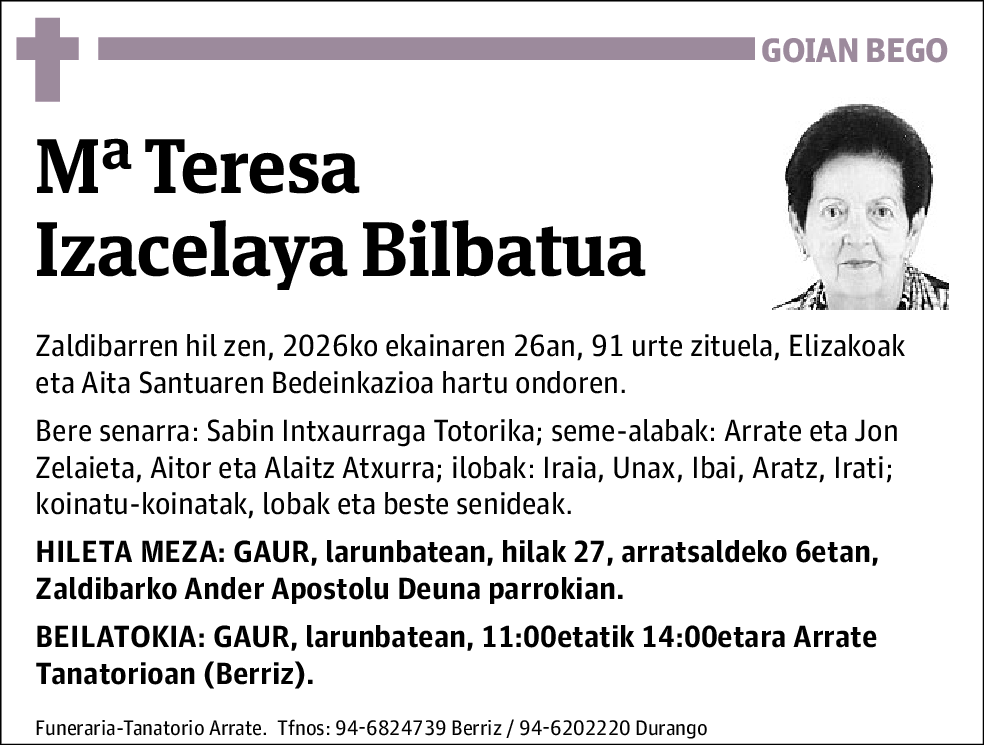 Mª Teresa Izacelaya Bilbatua
