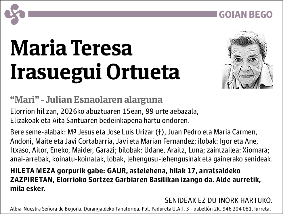 Maria Teresa Irasuegui Ortueta