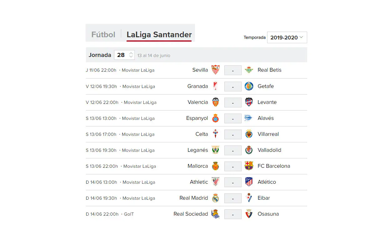 Calendario 2019 - 2020: y horarios de próximos partidos | Correo
